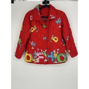 Fido Dido Quilted Red Jacket All Over Print w/buttons no Size